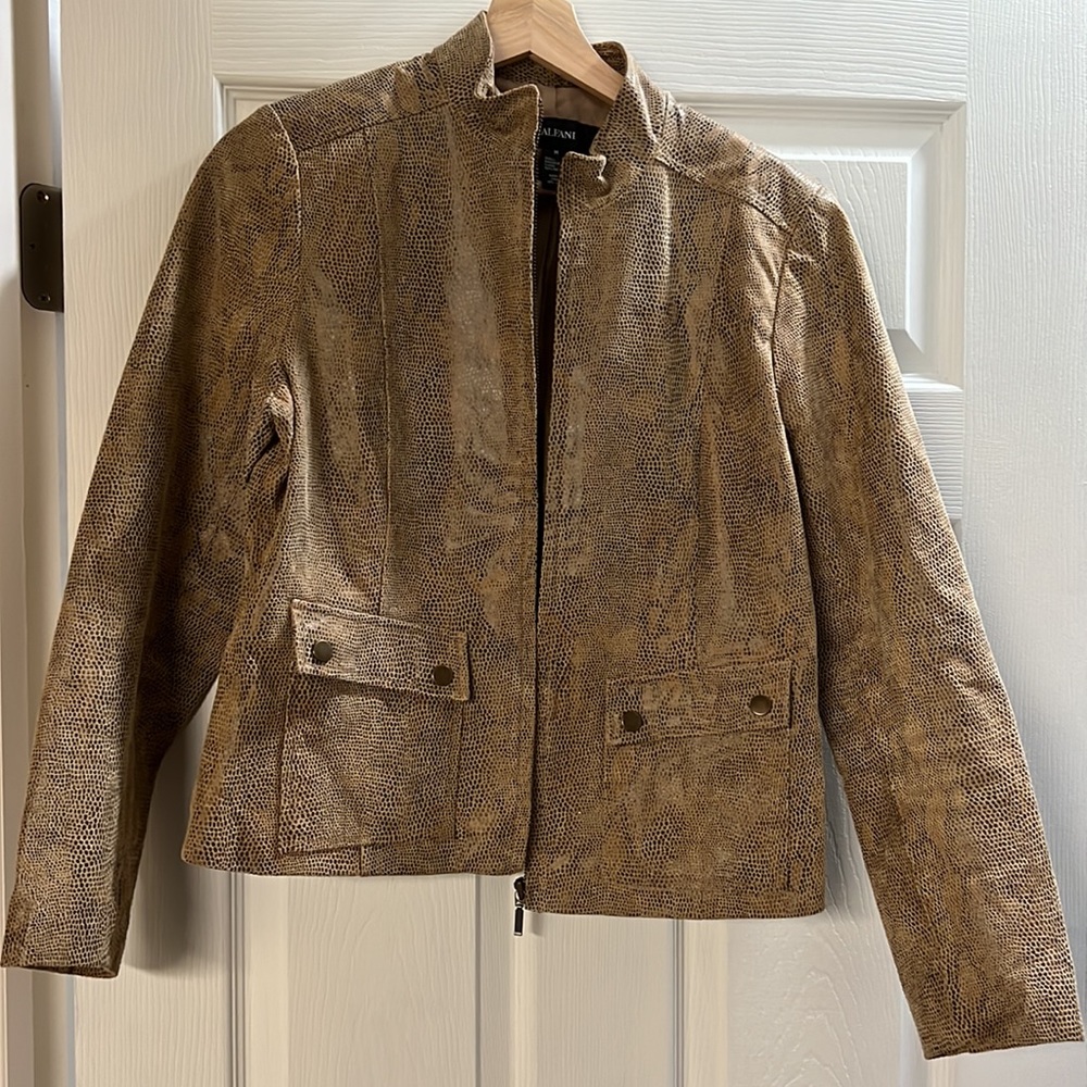 ALFANI | Leather Snake Print Moto Jacket